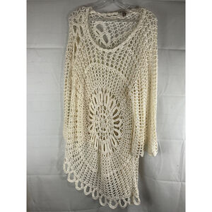 Toz & Ali Crochet Cardigan Sweater Boho Kimono Cover Up Cream Size 3X Used